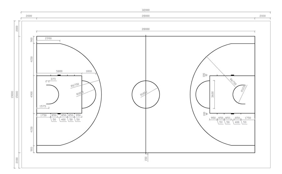 篮球场标准尺寸，篮球架标准尺寸图