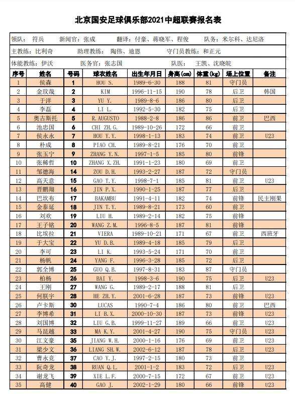 北京国安赛程，北京国安今天晚上的赛程